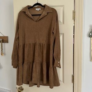 corduroy long sleeve collar dress
